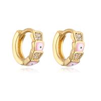 Brass Huggie Hoop Earring, gold color plated, evil eye pattern & micro pave cubic zirconia & for woman & enamel 