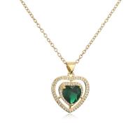 Brass Cubic Zirconia Necklace, gold color plated & micro pave cubic zirconia & for woman, green Approx 17.7 Inch 