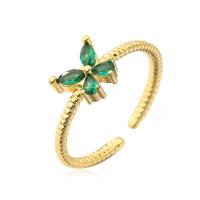 Cubic Zirconia Micro Pave Brass Finger Ring, gold color plated, Adjustable & micro pave cubic zirconia & for woman, green, Inner Approx 18mm 