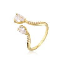 Brass Cuff Finger Ring, gold color plated, Adjustable & micro pave cubic zirconia & for woman 