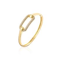 Brass Bangle, gold color plated & micro pave cubic zirconia & for woman, 60mm 
