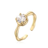 Circón cúbico anillo de dedo de latón, metal, chapado en color dorado, Ajustable & micro arcilla de zirconia cúbica & para mujer, más colores para la opción, Vendido por UD