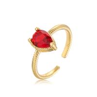 Cubic Zircon Brass Finger Ring, Teardrop, gold color plated, Adjustable & micro pave cubic zirconia & for woman 