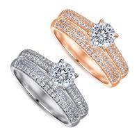 Cubic Zirconia Micro Pave Sterling Silver Finger Ring, 925 Sterling Silver, plated, 2 pieces & micro pave cubic zirconia & for woman 6mm, US Ring 