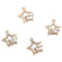 Cubic Zirconia Micro Pave Brass Pendant, Star, high quality gold color plated, micro pave cubic zirconia & hollow 