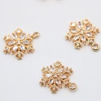Cubic Zirconia Micro Pave Brass Pendant, Snowflake, high quality gold color plated, micro pave cubic zirconia, 14mm 