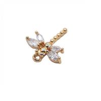 Cubic Zirconia Micro Pave Brass Pendant, Dragonfly, high quality gold color plated, micro pave cubic zirconia 