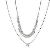 Collar de aleación de cinc con diamantes de imitación, aleación de zinc, con 9cm extender cadena, 2 piezas & Joyería & para mujer, plateado, longitud:41 cm, Vendido por Set