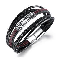 Bracelet en cuir artificiel, Cuir synthétique, avec Acier inoxydable 304, bijoux de mode & pour femme, noire, 215mm, Vendu par PC