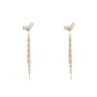 Fashion Fringe Earrings, Brass, real gold plated, fashion jewelry & micro pave cubic zirconia & for woman, golden 