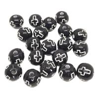 Solid Color Acrylic Beads, Round, stoving varnish, with cross pattern & DIY black 