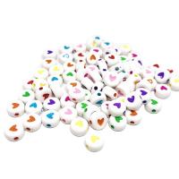 Schmelz Acryl Perlen, flache Runde, DIY & mit einem Muster von Herzen & Emaille, keine, 4x7mm, ca. 3800PCs/Tasche, verkauft von Tasche
