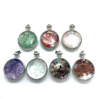 Gemstone Brass Pendants, with Gemstone, Round, silver color plated, DIY 