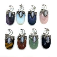 Gemstone Brass Pendants, with Cats Eye & Brass, silver color plated, DIY 