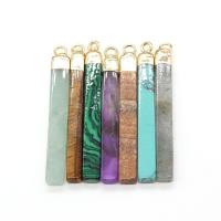 Gemstone Brass Pendants, with Brass, Rectangle, gold color plated, DIY 