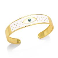 Brass Cuff Bangle, Evil Eye, gold color plated, for woman & enamel 
