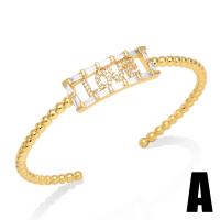 Brass Cuff Bangle, gold color plated & micro pave cubic zirconia & for woman, golden 