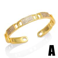Brass Cuff Bangle, plated & micro pave cubic zirconia & for woman, golden 