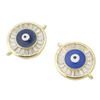 Evil Eye Jewelry Connector, Brass, Flat Round, gold color plated, DIY & micro pave cubic zirconia & enamel & 1/1 loop Approx 1mm 
