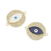 Evil Eye Jewelry Connector, Brass, Flat Round, gold color plated, DIY & micro pave cubic zirconia & enamel & 1/1 loop Approx 1mm 