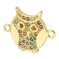 Cubic Zirconia Micro Pave Brass Connector, Owl, gold color plated, DIY & micro pave cubic zirconia & 1/1 loop, multi-colored Approx 1.5mm 