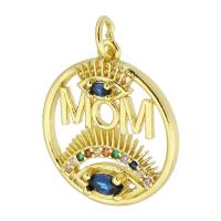 Cubic Zirconia Micro Pave Brass Pendant, Flat Round, gold color plated, DIY & micro pave cubic zirconia, golden Approx 3mm 