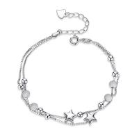 Sterling Silver Bracelets, 925 Sterling Silver, Star, platinum plated, Double Layer & for woman & frosted, 190mm 
