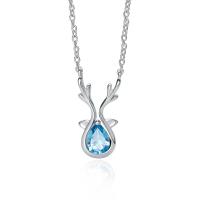 Cubic Zirconia Sterling Silver Necklace, 925 Sterling Silver, platinum plated, micro pave cubic zirconia & for woman, blue, 460mm 