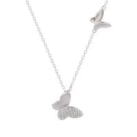 Cubic Zircon Micro Pave Sterling Silver Necklace, 925 Sterling Silver, Butterfly, platinum plated, micro pave cubic zirconia & for woman Approx 17.7 Inch 
