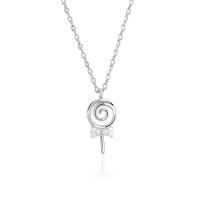 Cubic Zircon Micro Pave Sterling Silver Necklace, 925 Sterling Silver, with Shell, Lollipop, plated, fashion jewelry & micro pave cubic zirconia & for woman Approx 17.7 Inch 
