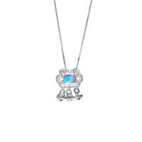 Cubic Zircon Micro Pave Sterling Silver Necklace, 925 Sterling Silver, with Moonstone, Longevity Lock, plated, fashion jewelry & micro pave cubic zirconia & for woman Approx 17.7 Inch 