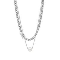Titanium Steel Jewelry Necklace, with Plastic Pearl, fashion jewelry & for woman, 400mm 