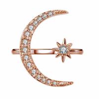 Brass Cuff Finger Ring, Moon and Star, plated, Adjustable & micro pave cubic zirconia & for woman 