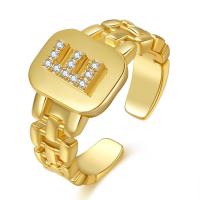Cubic Zirconia Micro Pave Brass Finger Ring, Letter, gold color plated, Adjustable & micro pave cubic zirconia & for woman 