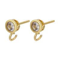 Brass Earring Drop Component, plated, micro pave cubic zirconia & for woman 