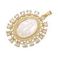 Cubic Zirconia Micro Pave Brass Pendant, with White Shell, plated & micro pave cubic zirconia 
