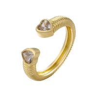 Brass Cuff Finger Ring, Heart, plated, Adjustable & micro pave cubic zirconia & for woman 21.5mm 