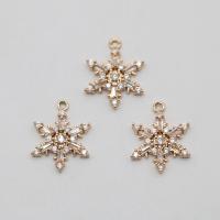 Cubic Zirconia Micro Pave Brass Pendant, Snowflake, high quality gold color plated, micro pave cubic zirconia, 13mm 