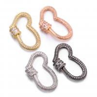 Brass Screw Carabiner Lock Charms, Heart, plated, micro pave cubic zirconia 