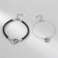 Couple Bracelet, 925 Sterling Silver, platinum color plated & enamel 