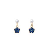 Enamel Zinc Alloy Drop Earring, with ABS Plastic Pearl, Flower, high quality plated, fashion jewelry & for woman, two different colored 