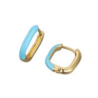 Brass Huggie Hoop Earring, Square, gold color plated, for woman & enamel 