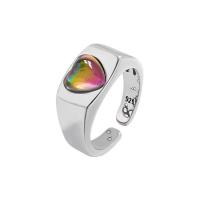 Палец кольцо-латунь, Латунь, с Стеклянный, Сердце, плакирован серебром, Женский, 9mm, размер:10.5, продается PC