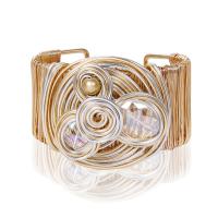 Zinc Alloy Cuff Bangle, with Crystal & Plastic Pearl & Iron, plated, for woman & faceted 49mm Approx 15.6 cm 