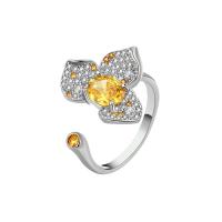 Rhinestone Brass Finger Ring, Flower, platinum plated, for woman & with rhinestone 19.4mm, US Ring .5 