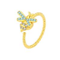 Cubic Zirconia Micro Pave Brass Finger Ring, Bee, plated, micro pave cubic zirconia & for woman 12mm, US Ring .5 