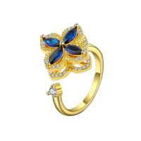Cubic Zirconia Micro Pave Brass Finger Ring, Four Leaf Clover, plated, micro pave cubic zirconia & for woman 15.6mm, US Ring .5 