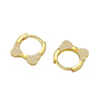Brass Huggie Hoop Earring, Bowknot, plated, micro pave cubic zirconia & for woman 