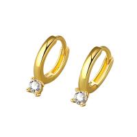 Brass Huggie Hoop Earring, plated, for woman & with rhinestone 