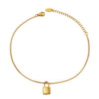 Titanium Steel Anklet, with 5cm extender chain, Lock, Vacuum Ion Plating, for woman, golden Approx 20 cm 